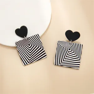 Black & White Acrylic Heart Abstract Square Drop Earrings