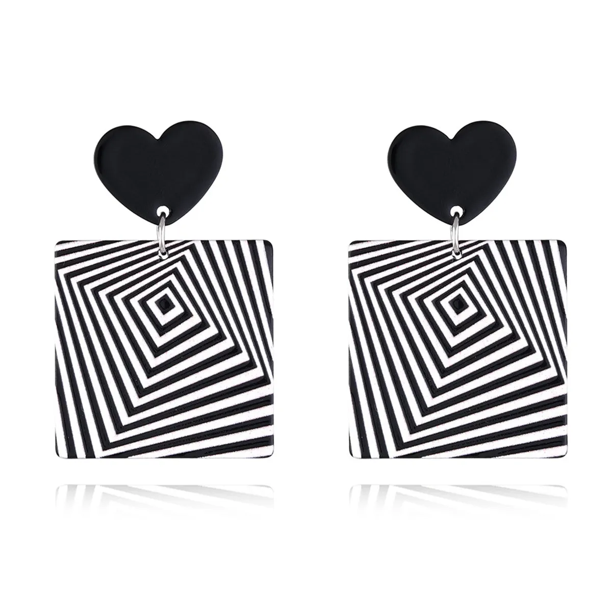 Black & White Acrylic Heart Abstract Square Drop Earrings