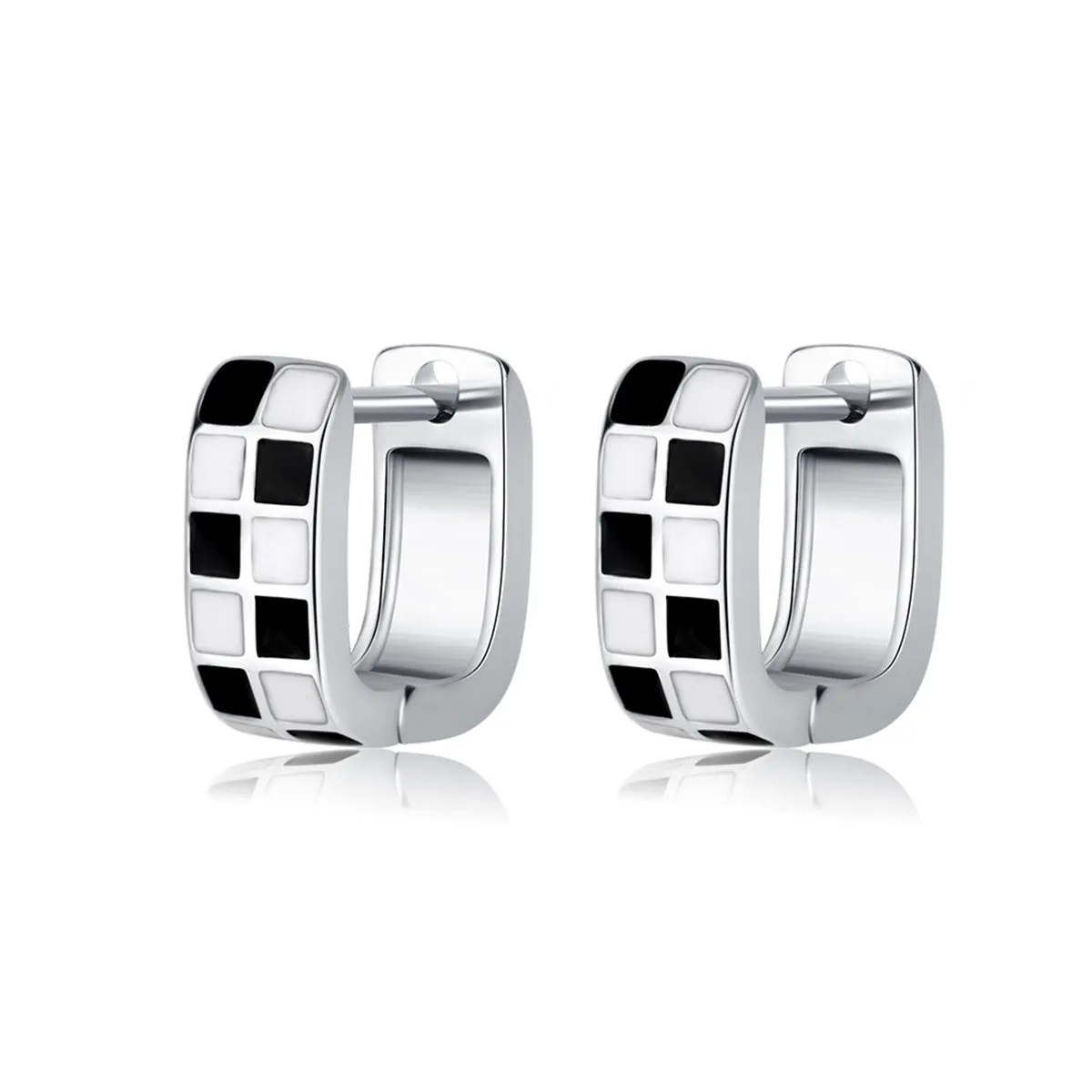 Black & White Checkerboard Square Huggie Earrings