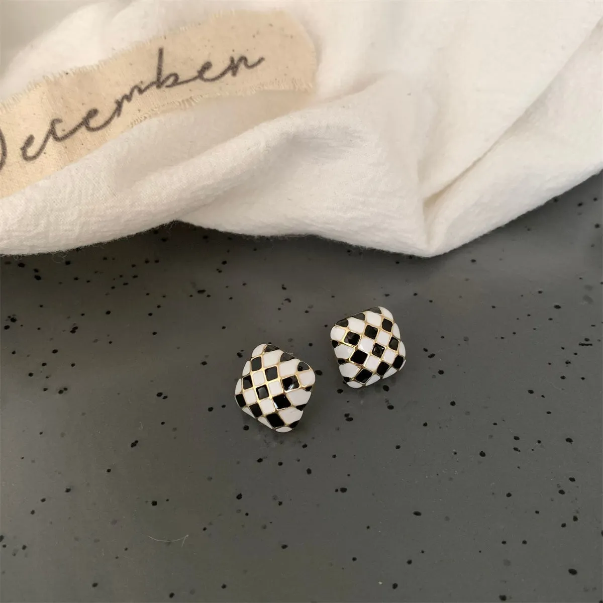 Black & White Checkerboard Square Stud Earrings