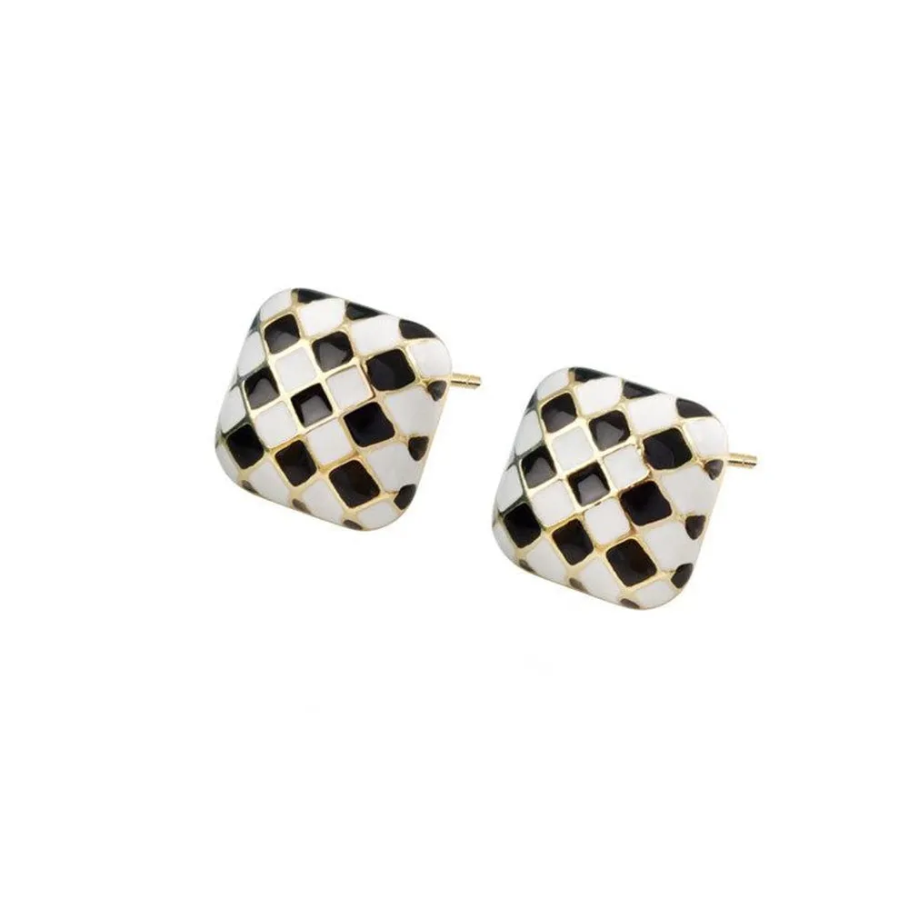 Black & White Checkerboard Square Stud Earrings