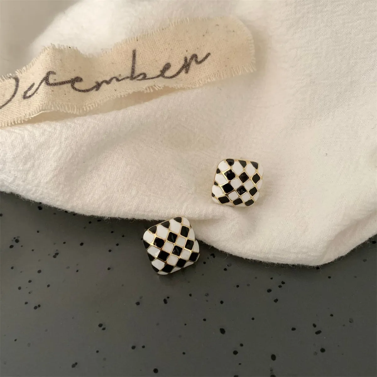 Black & White Checkerboard Square Stud Earrings