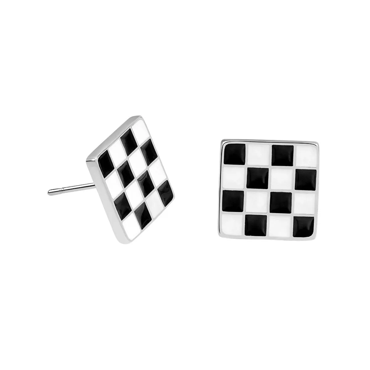 Black & White Plaid Square Stud Earrings