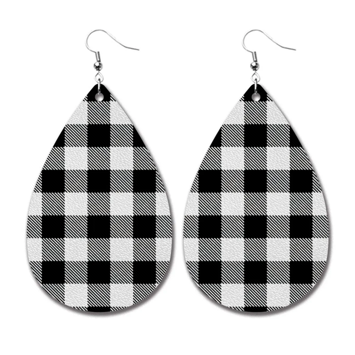 Black & White Plaid Teardrop Earrings