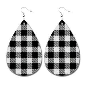 Black & White Plaid Teardrop Earrings