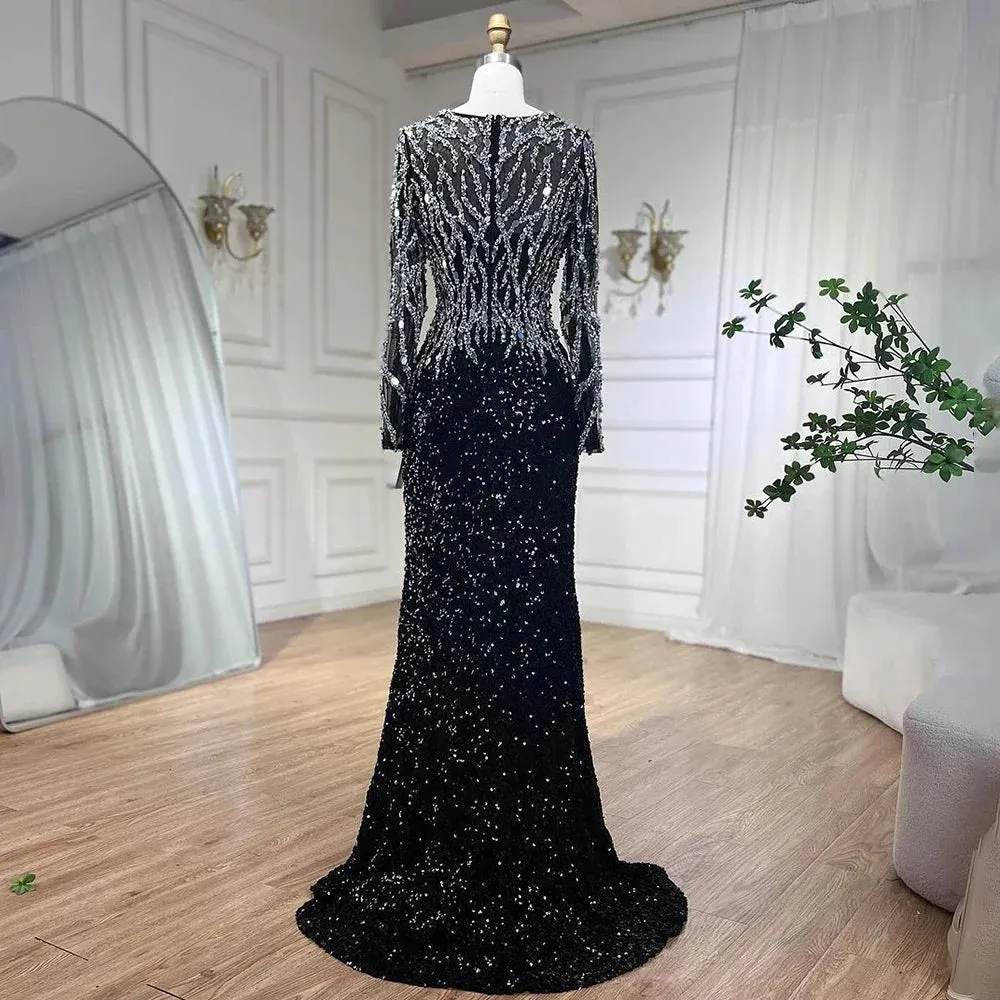 Black Elegant Mermaid Dress Adorned with Beads for Women