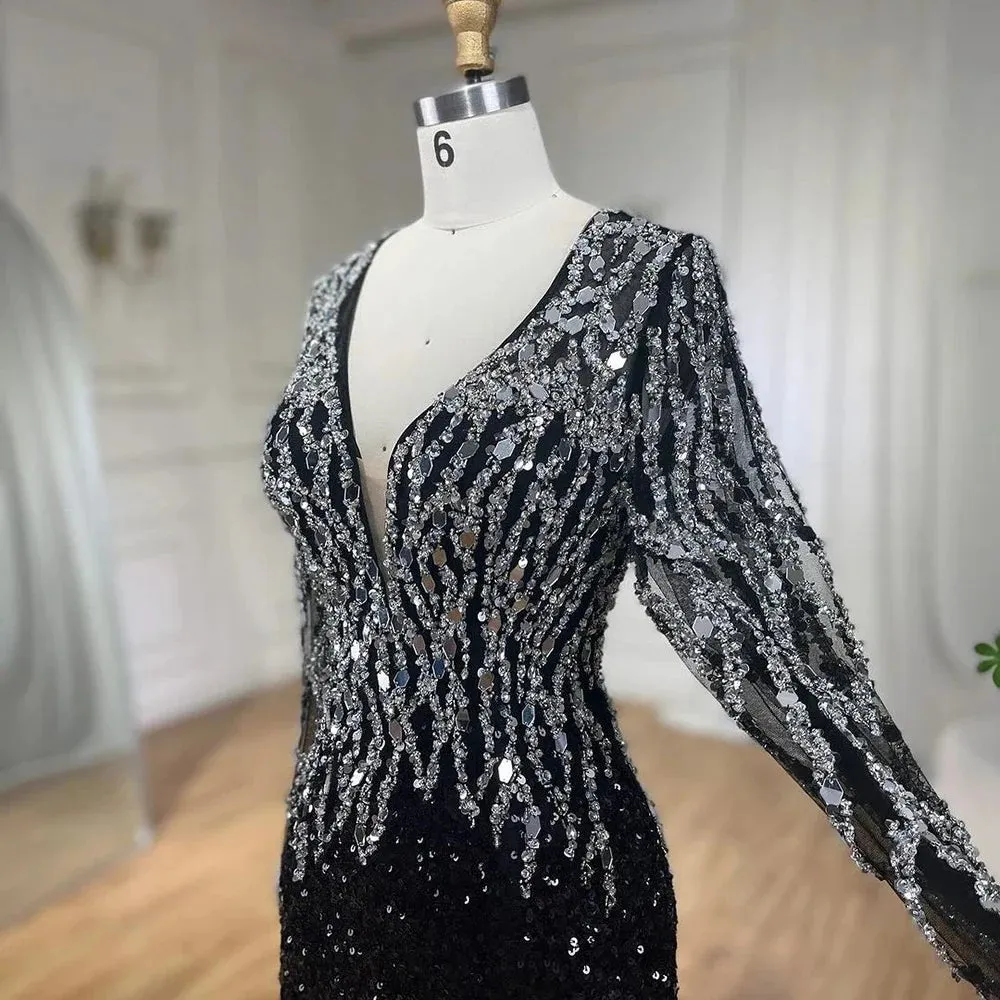 Black Elegant Mermaid Dress Adorned with Beads for Women