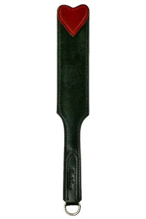Black Leather Burgundy Heart Spanking Paddle