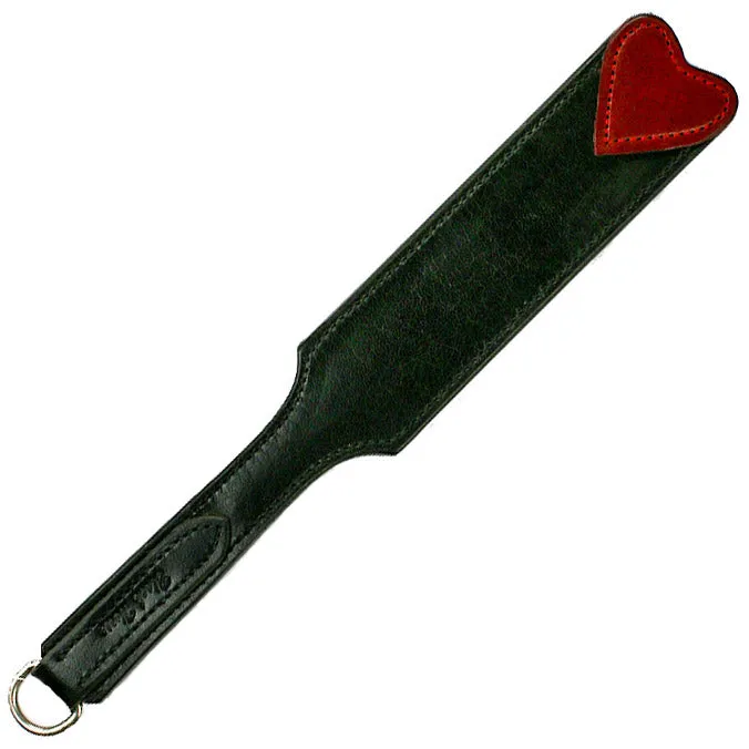 Black Leather Burgundy Heart Spanking Paddle