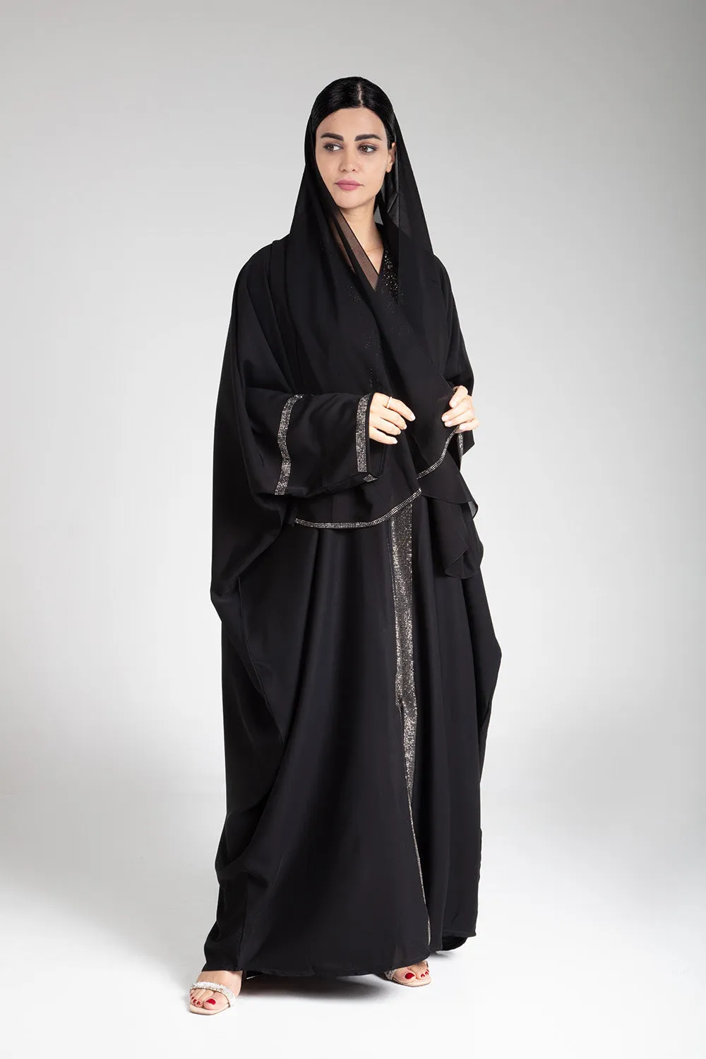 Black Sparkle Open Abaya