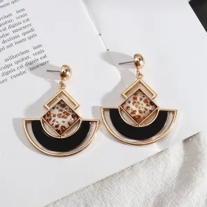 Black Wood & Resin 18K Gold-Plated Leopard Rhombus Fan Drop Earrings