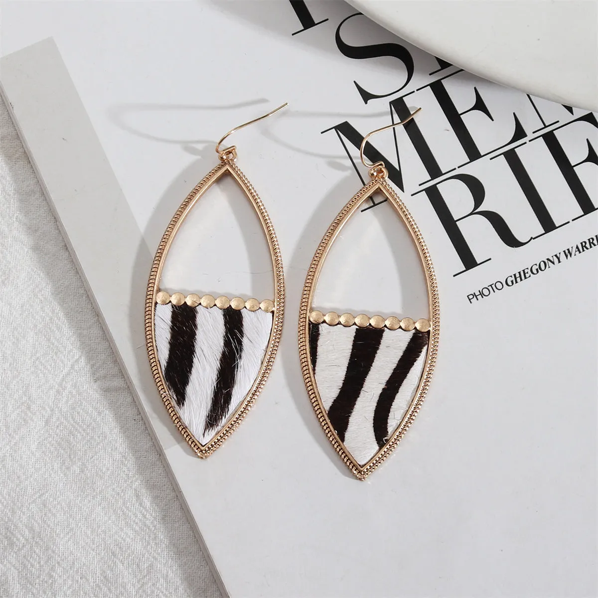 Brown Polystyrene & 18K Gold-Plated Zebra-Print Drop Earrings
