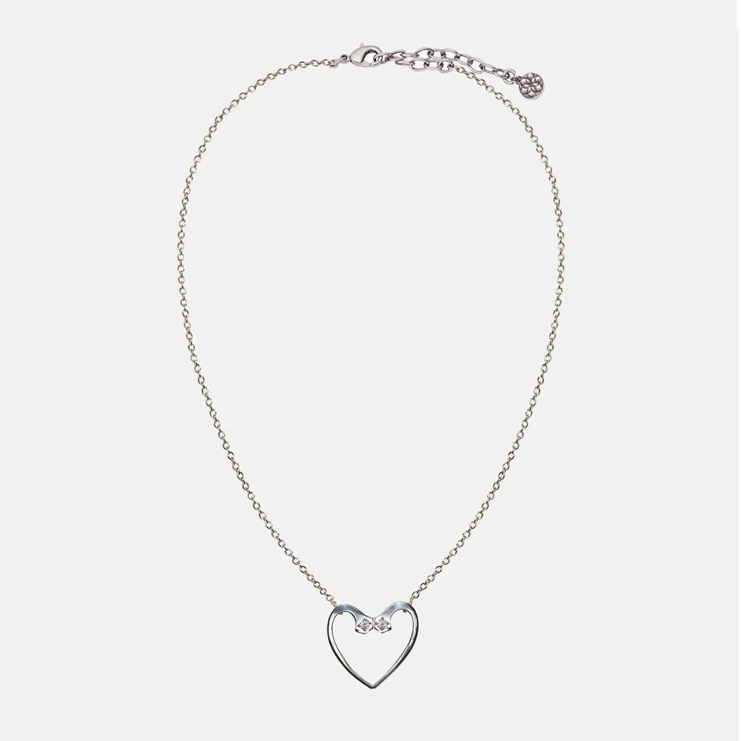 Charmed - Stylized Horseshoe Nail and Moissanite Stone Sterling Silver Heart Pendant Necklace