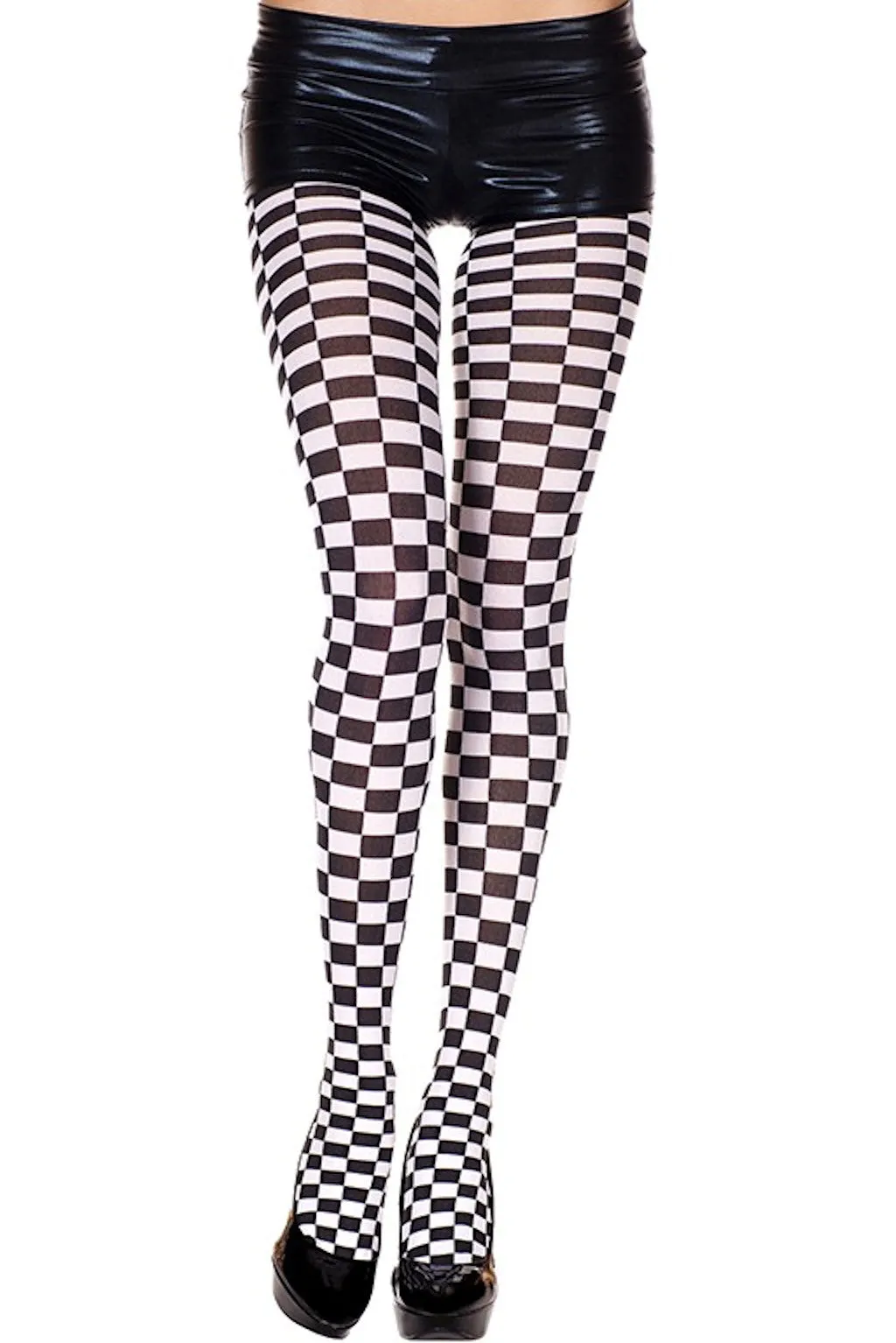 Checkered Racing Flag Tights Black and White