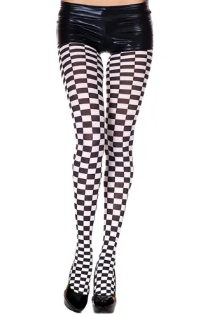 Checkered Racing Flag Tights Black and White