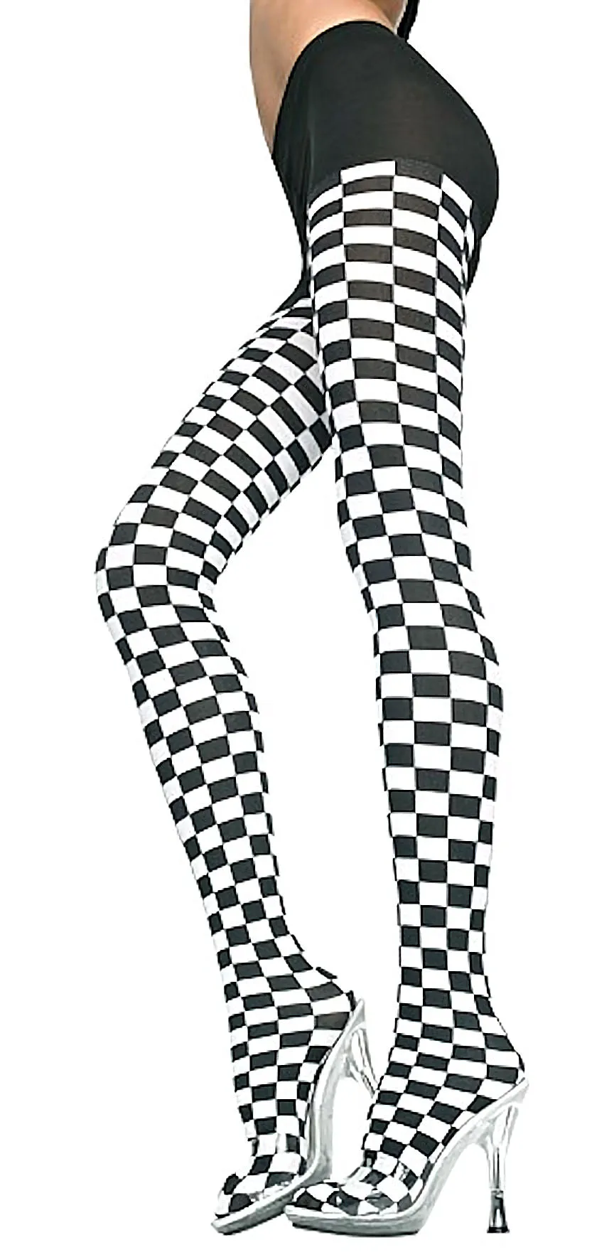 Checkered Racing Flag Tights Black and White