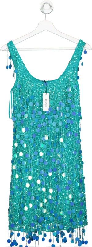 Coast Green Embellished Tassel Sequin Mini Dress UK 8