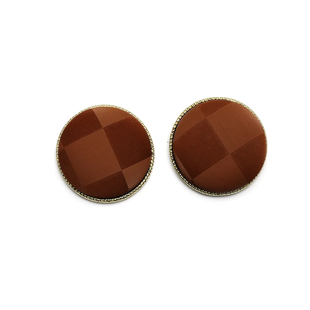 Coffee & 18K Gold-Plated Plaid Round Stud Earrings