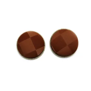 Coffee & 18K Gold-Plated Plaid Round Stud Earrings
