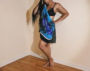 Cool-Colored Vintage Floral Patterned Scarf