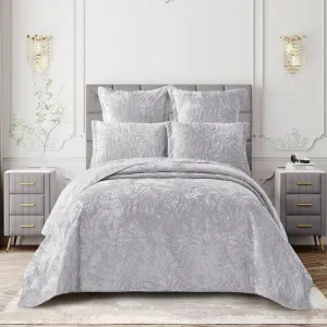 Cotton Co Oslo Queen Velvet Frost Reversible Luxury Quilt 5 Piece Grey OSG03