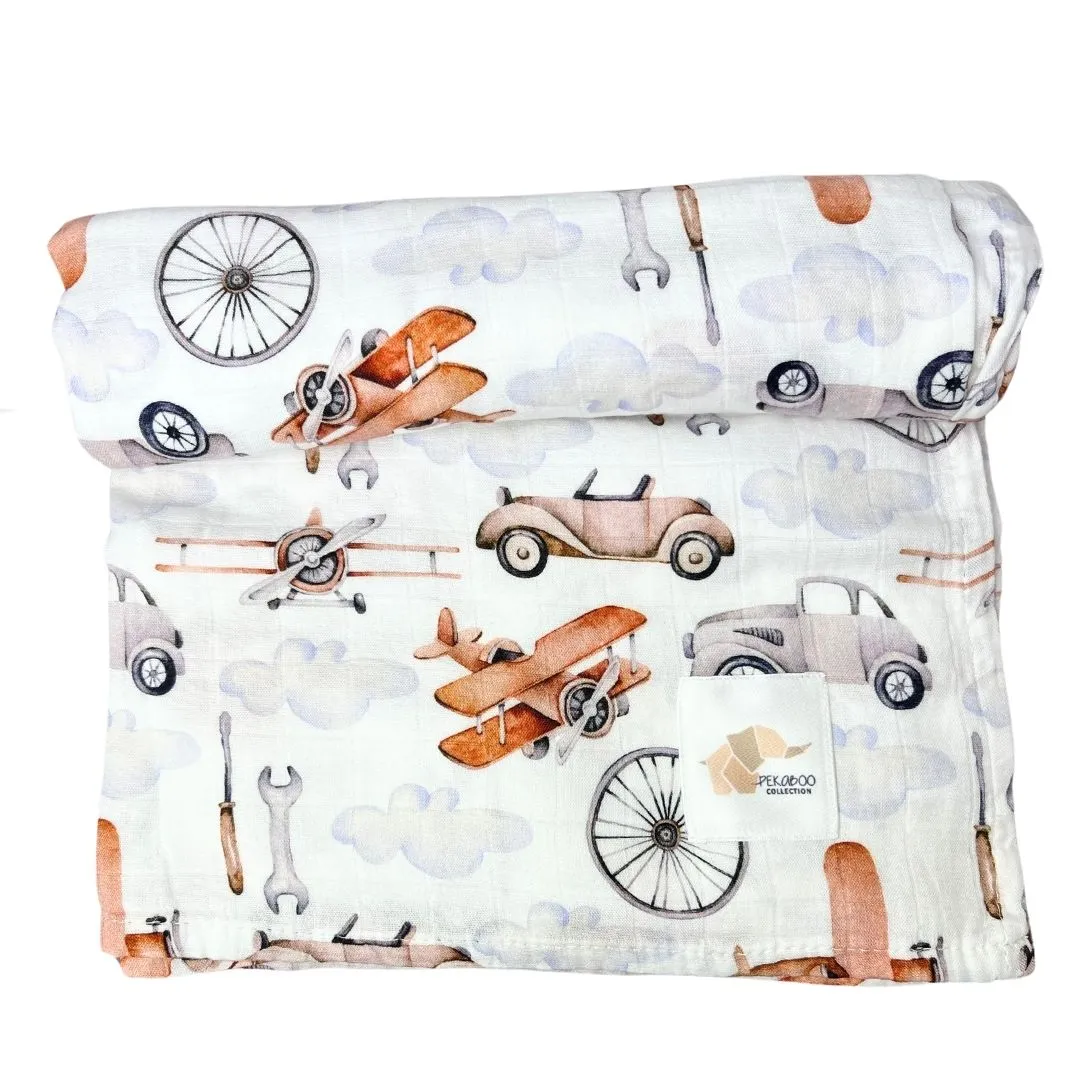 Couverture mousseline de bambou - Transports vintage