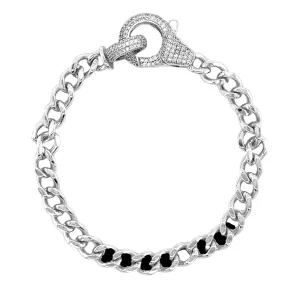 Cuban Link Lobster Clasp Sterling Cubic Zirconia Bracelet - C314179