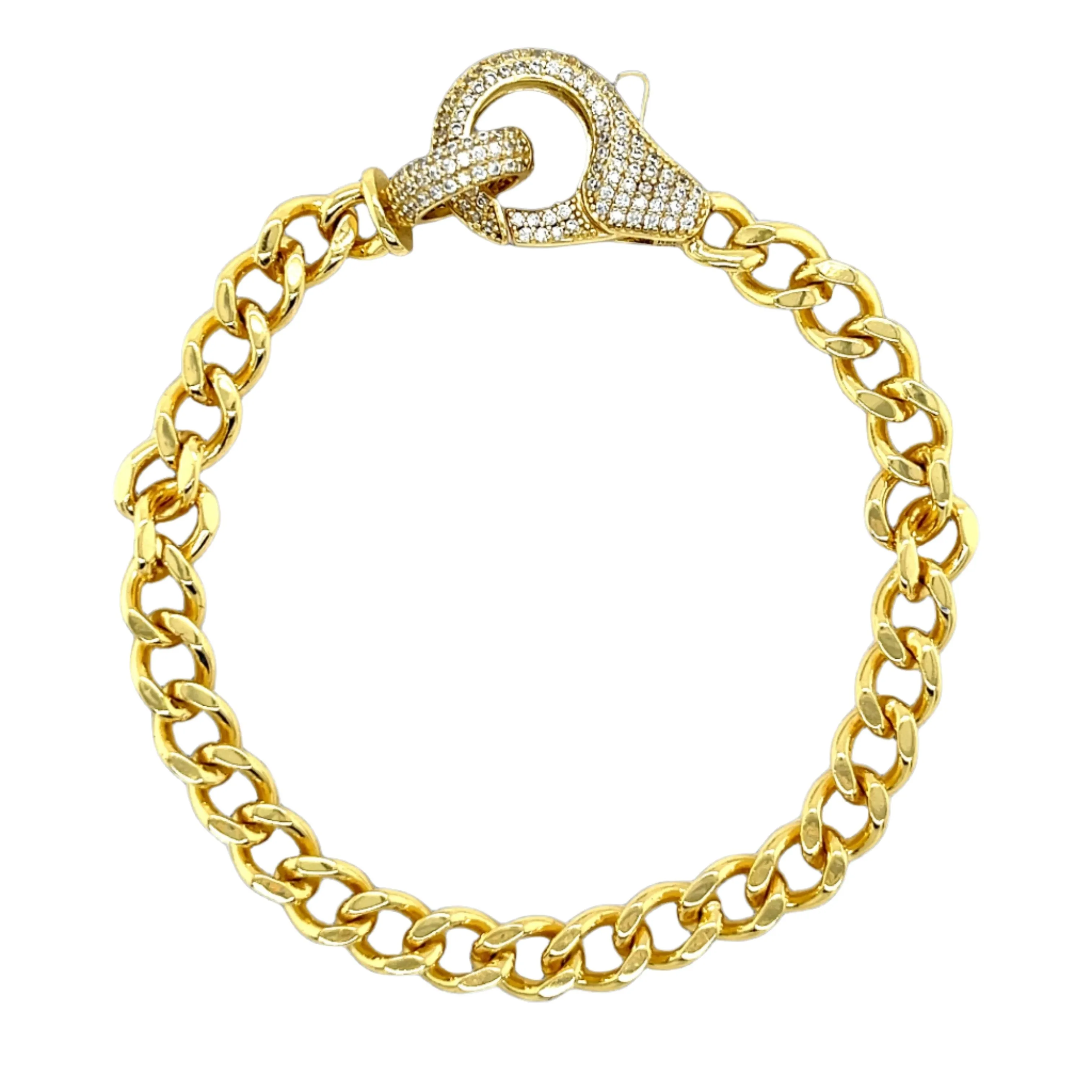 Cuban Link Lobster Clasp Sterling Cubic Zirconia Bracelet - C314179