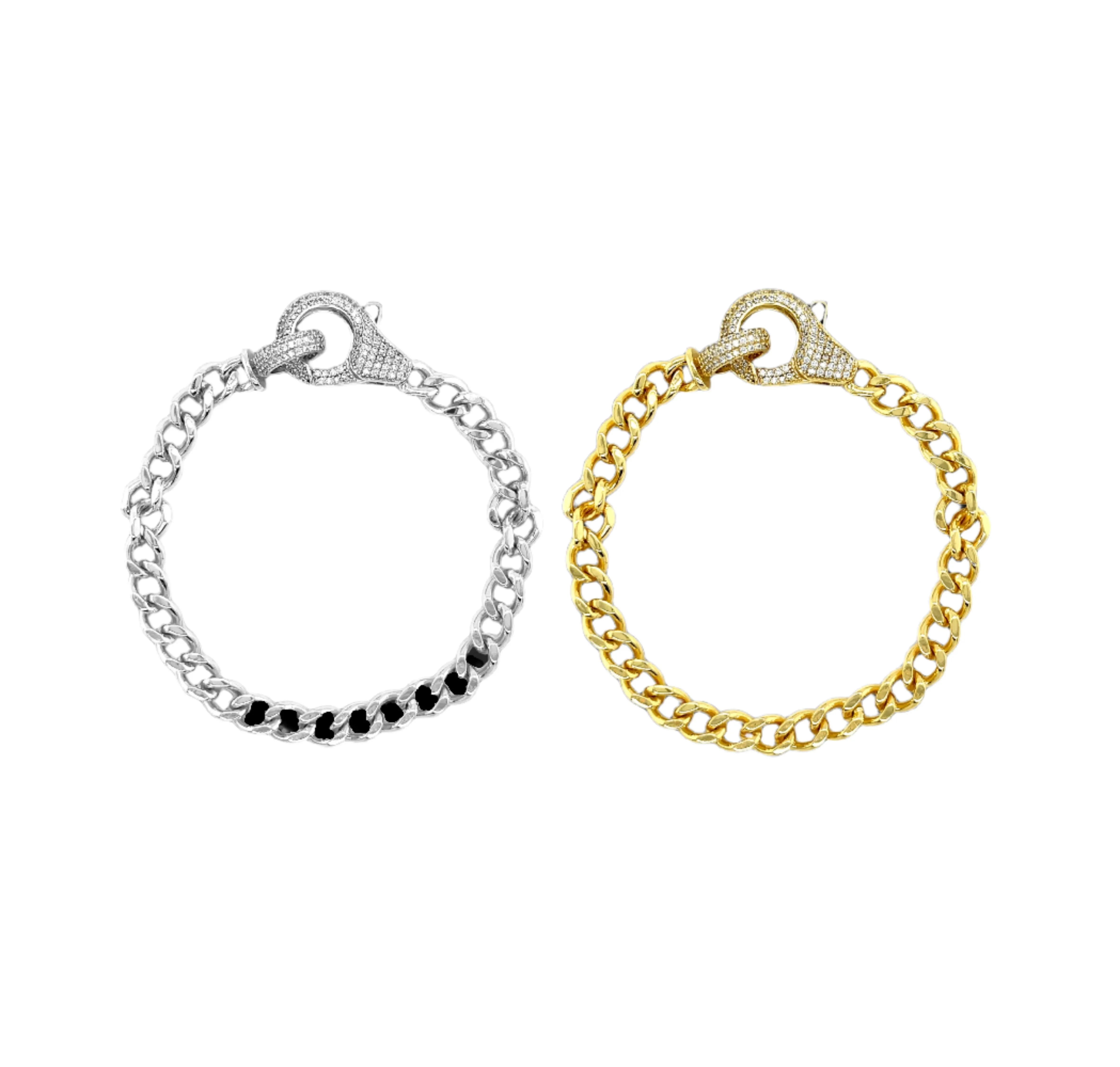 Cuban Link Lobster Clasp Sterling Cubic Zirconia Bracelet - C314179