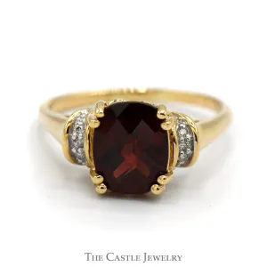 Cushion Cut Garnet Ring with Diamond Accents in 14k Yellow Gold