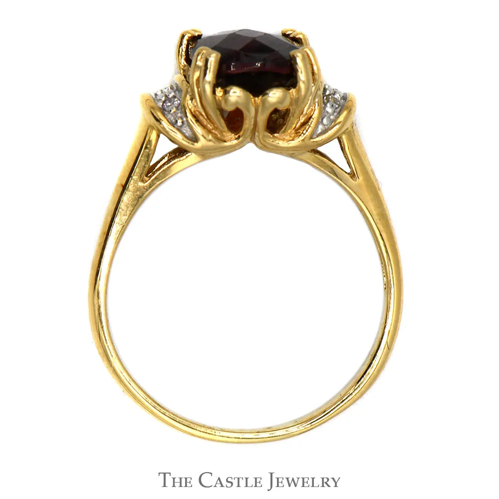 Cushion Cut Garnet Ring with Diamond Accents in 14k Yellow Gold
