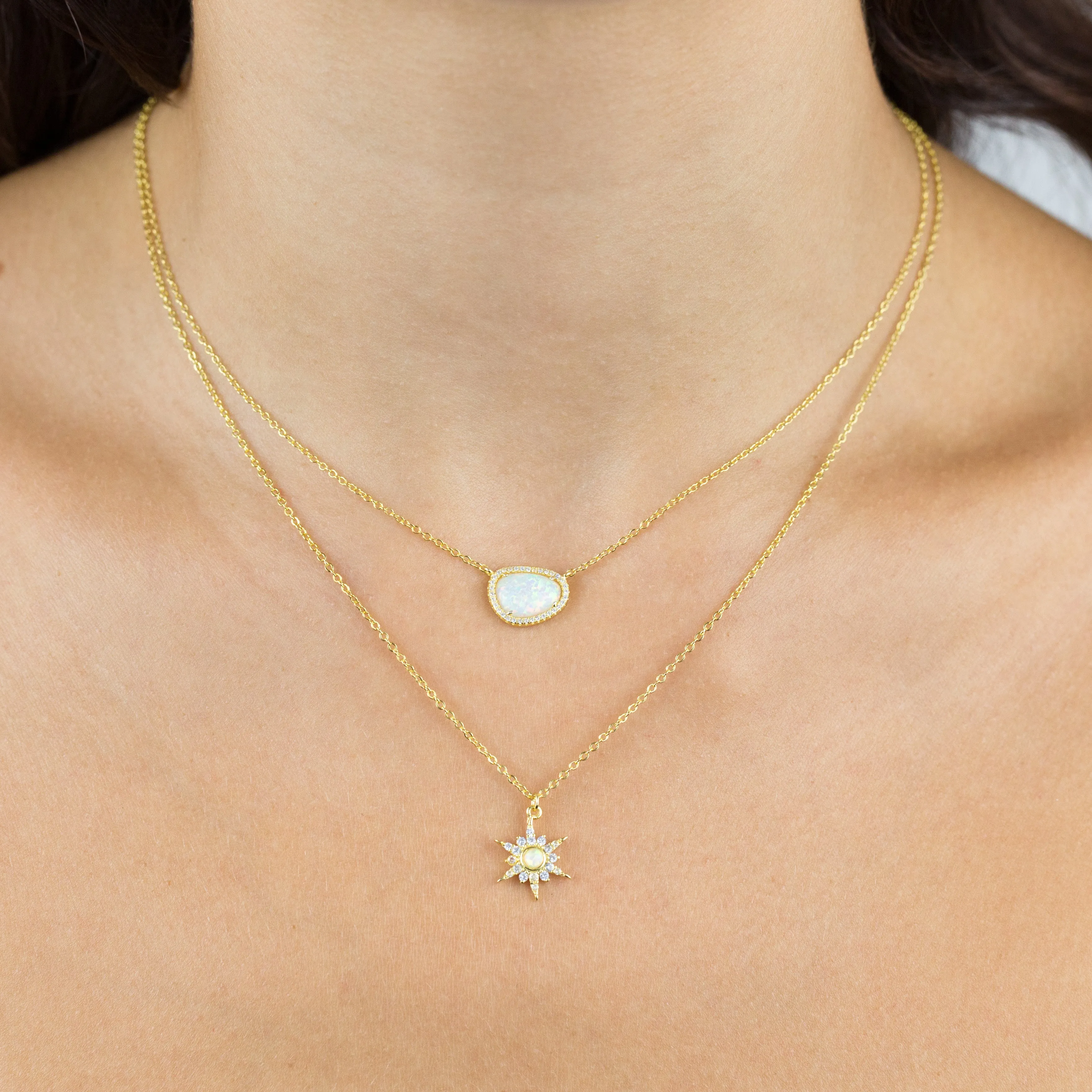 CZ X Opal Stone Necklace