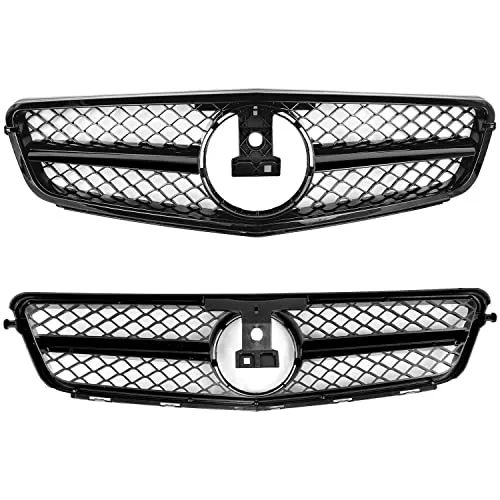 DIBON AUTO W204 Grill Front Grille Compatible with 2008-2014 Mercedes Benz W204 C Class C250 C300 C350 (AMG Style-Gloss Black)
