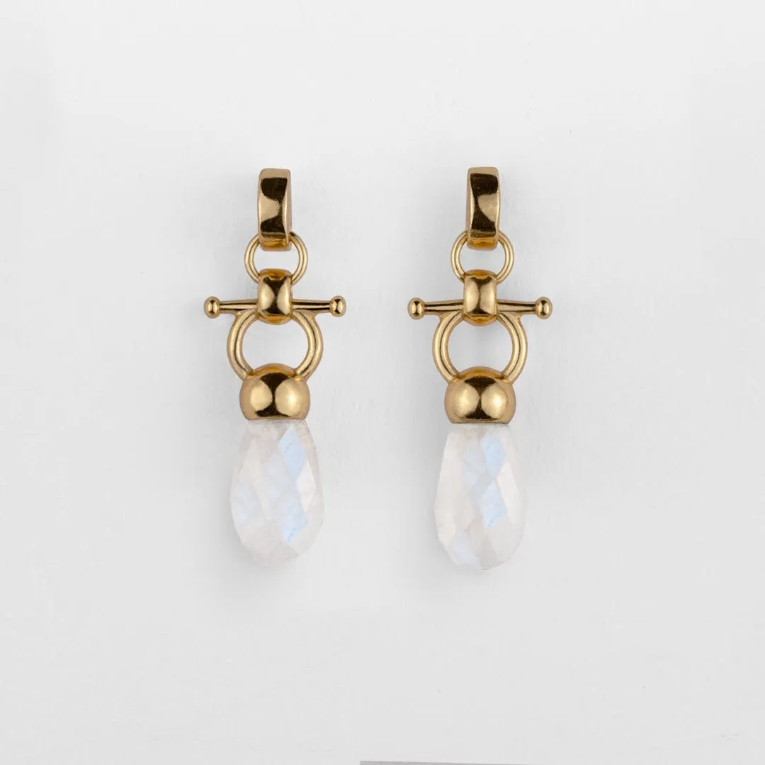 Droplette - Snaffle Horse Bit Moonstone and 14K Gold on Sterling Silver Earring