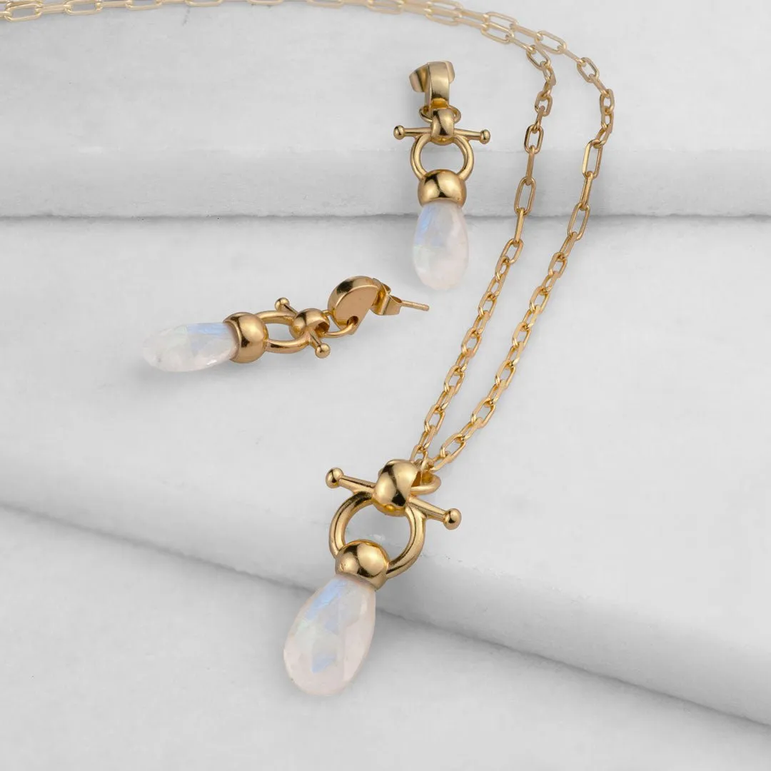 Droplette - Snaffle Horse Bit Moonstone and 14K Gold on Sterling Silver Earring