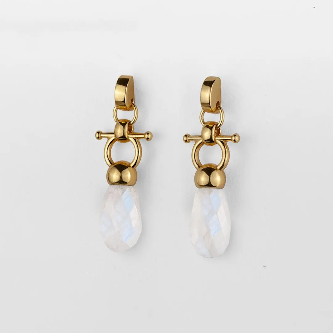 Droplette - Snaffle Horse Bit Moonstone and 14K Gold on Sterling Silver Earring
