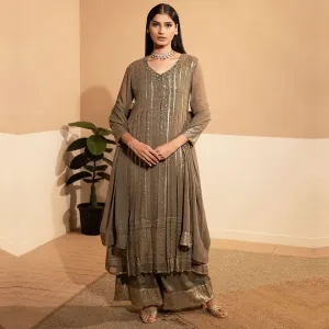 Dusty Brown Embellished Anarkali Dress With Dupatta