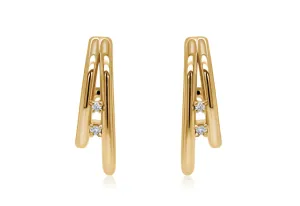 Earrings 18kt Yellow Gold Double Oval Hoops & Diamonds