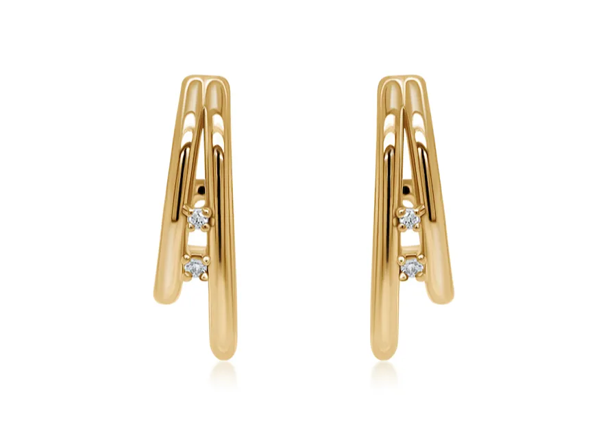 Earrings 18kt Yellow Gold Double Oval Hoops & Diamonds