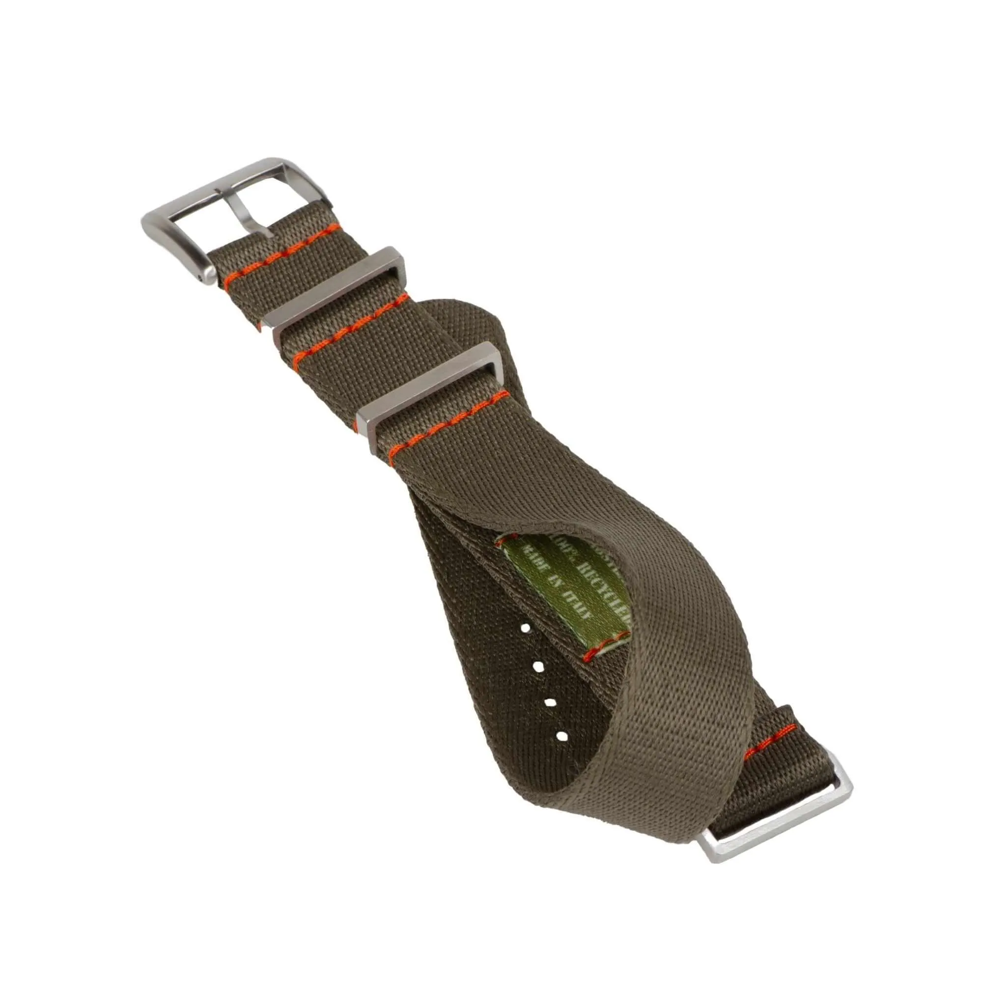 Eco-Friendly Nylon Military Watch Strap -  Dark Green Orange Stitches