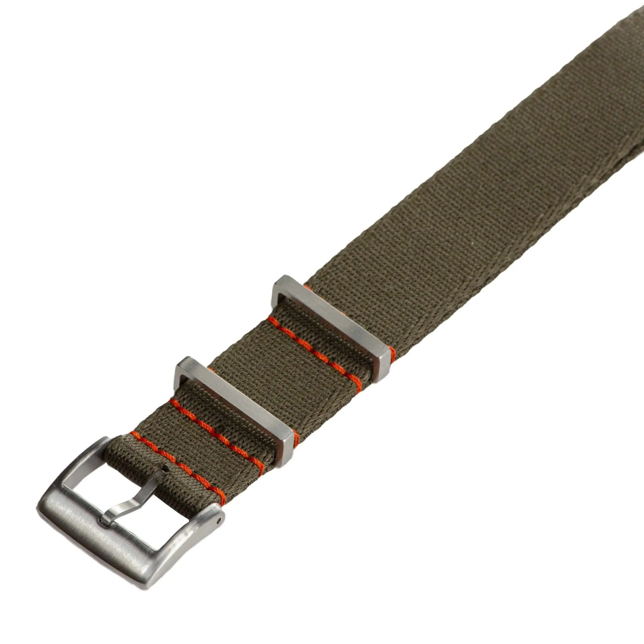 Eco-Friendly Nylon Military Watch Strap -  Dark Green Orange Stitches