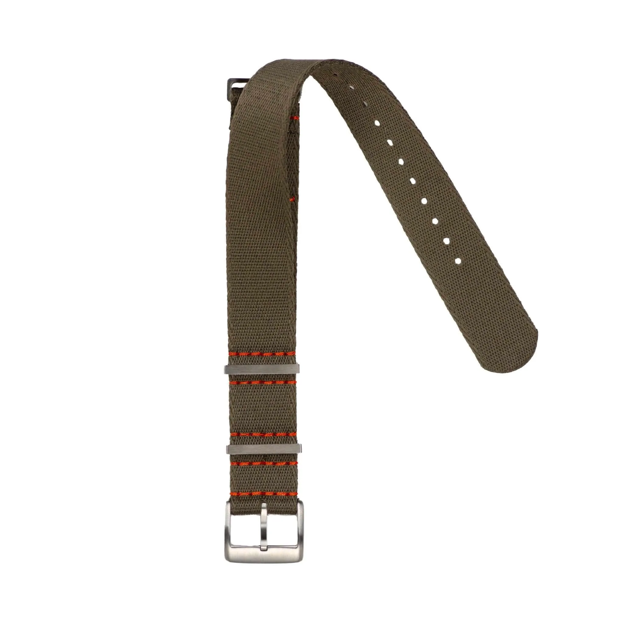 Eco-Friendly Nylon Military Watch Strap -  Dark Green Orange Stitches