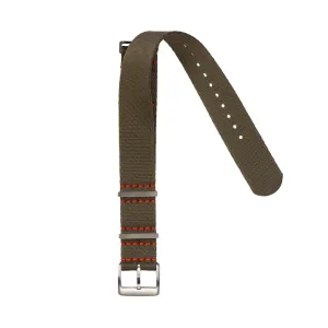 Eco-Friendly Nylon Military Watch Strap -  Dark Green Orange Stitches