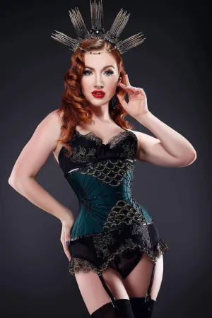 Embellished Couture Underbust Corset Waspie In Green