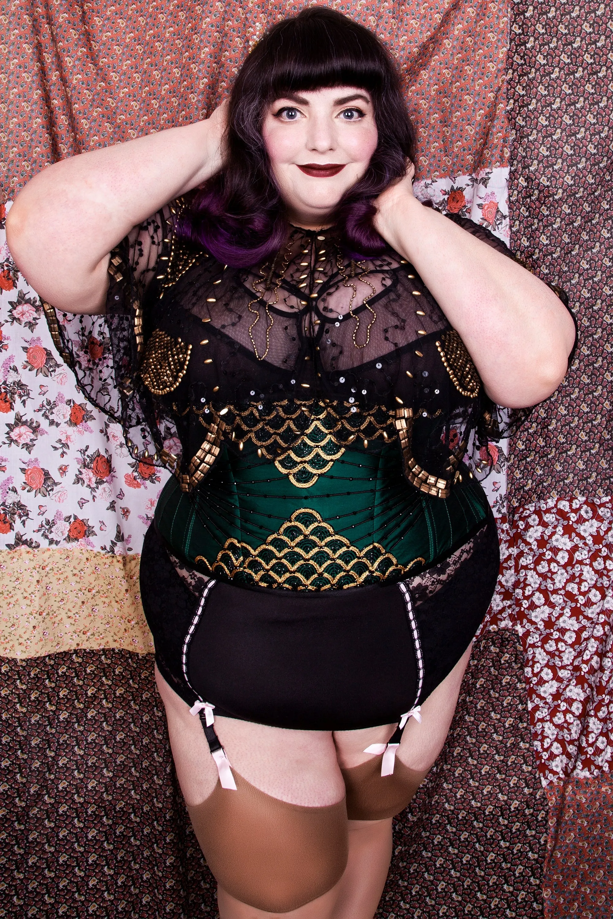 Embellished Couture Underbust Corset Waspie In Green
