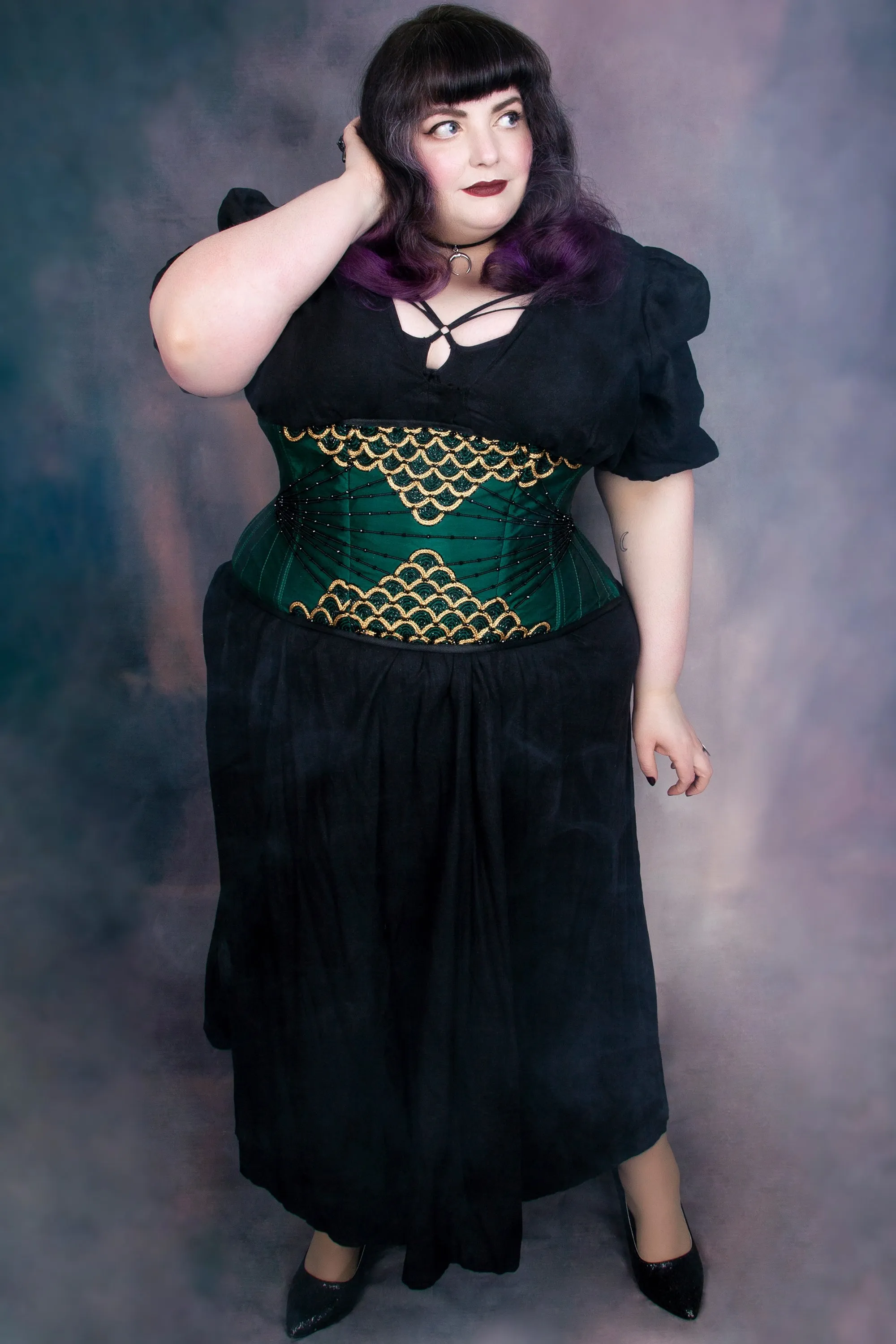 Embellished Couture Underbust Corset Waspie In Green