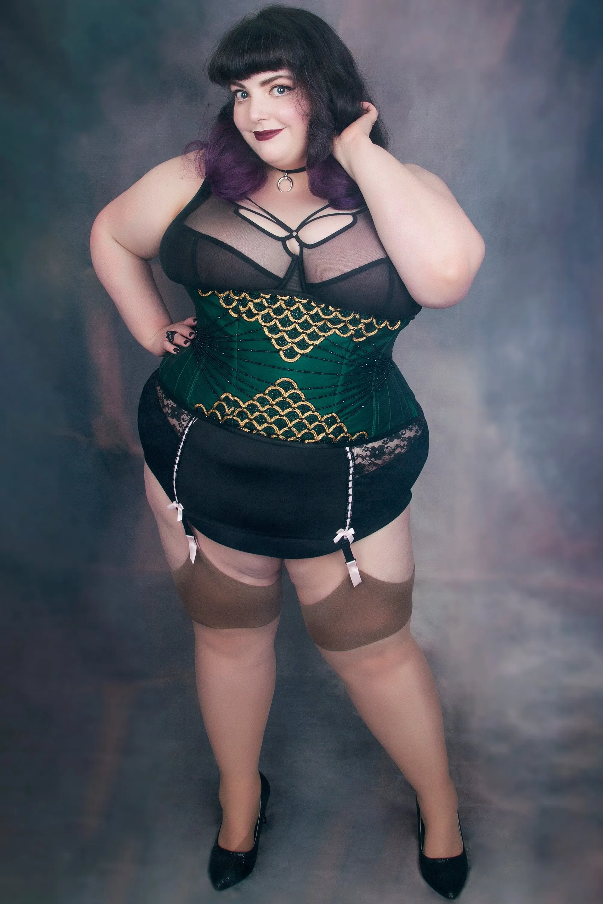 Embellished Couture Underbust Corset Waspie In Green