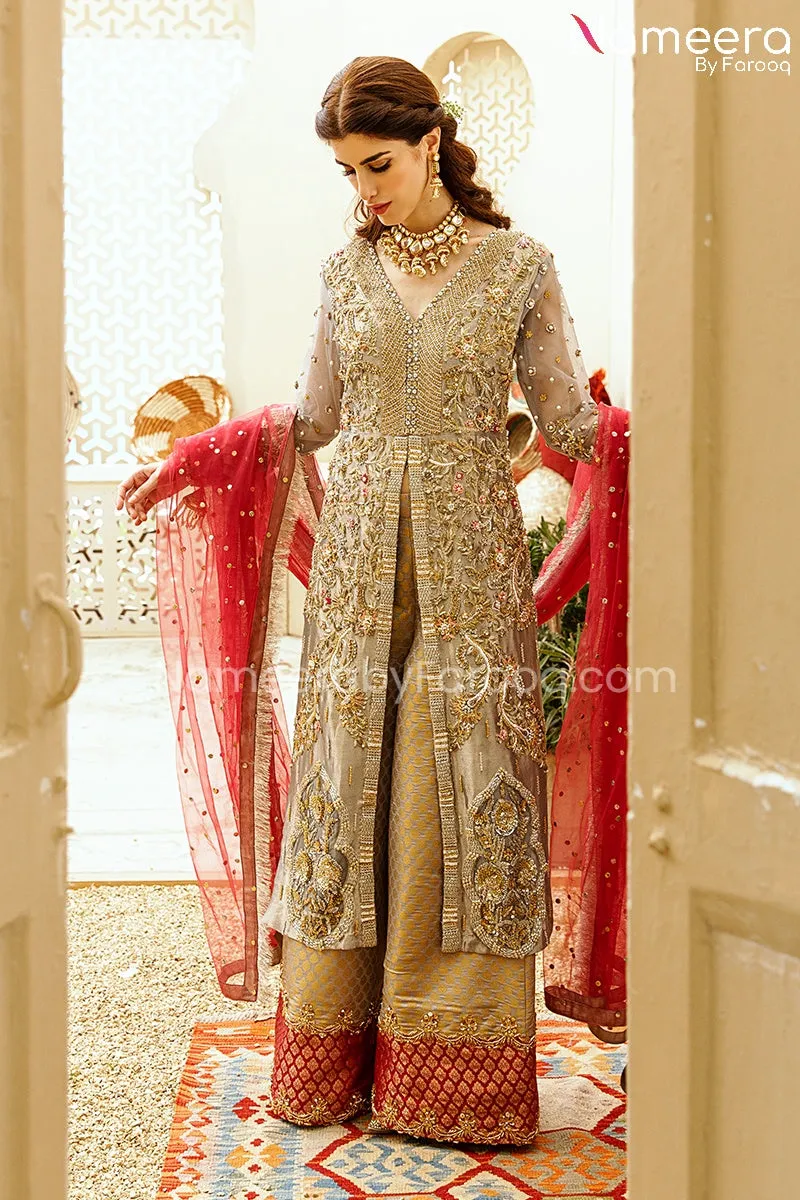 Embellished Front Open Bridal Kameez Salwar #BS654