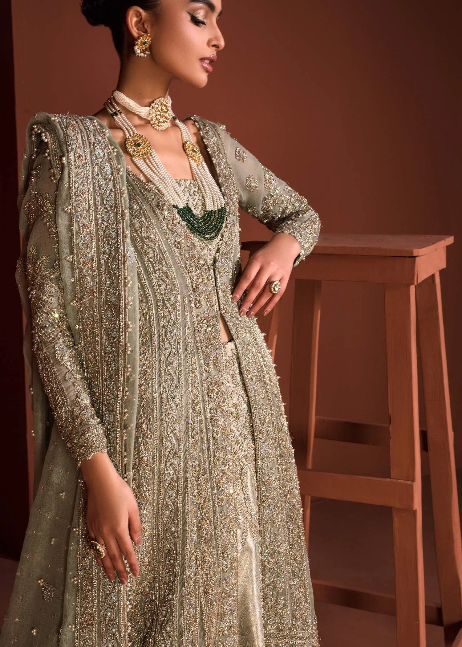 Embellished Gown Lehenga Dupatta Pakistani Bridal Dress