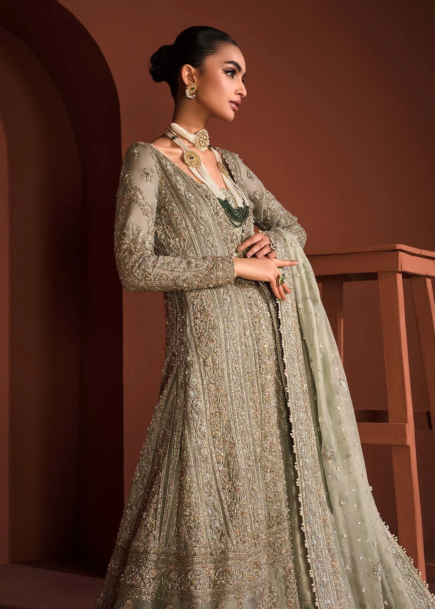Embellished Gown Lehenga Dupatta Pakistani Bridal Dress